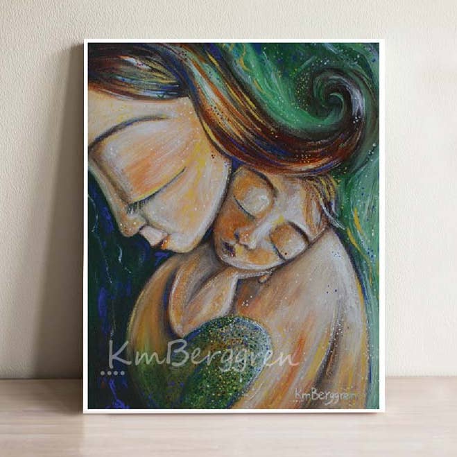 Merchild - Mom Holding Mermaid Baby Art Print for wholesale by Katie m. Berggren art & design, LLC
