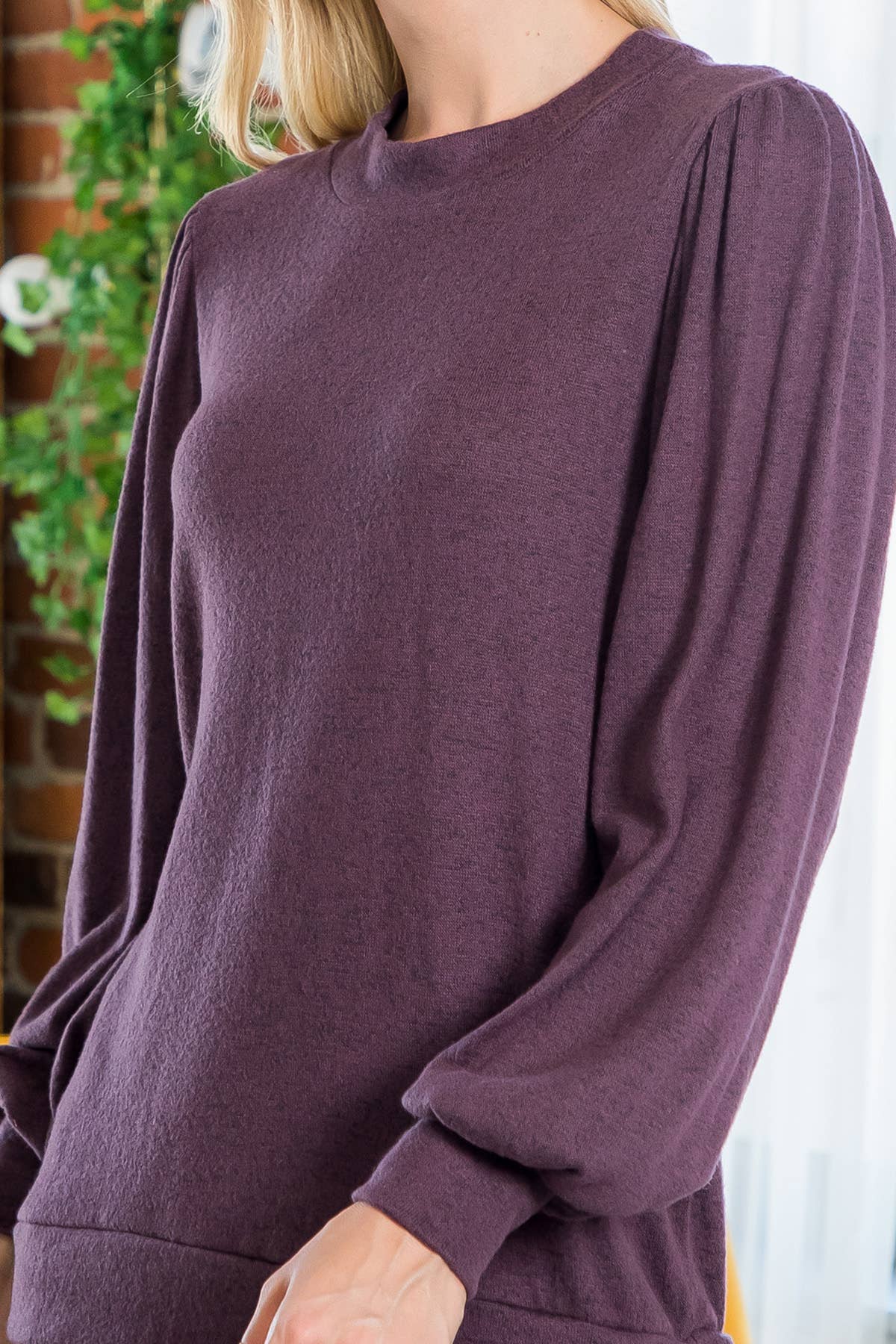 You & Me - Vente Haut en maille – femme - VENTE ! ! ! PPT21143 - HAUT À MANCHES BOUFFANTES À COL ROND - ANTHRACITE21