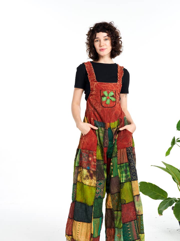 Kathmandu Imports - Wholesale Jumpsuit - Women's - Womens Clothing - Wide-Leg Patchwork Jumpsuit (TH-1782)