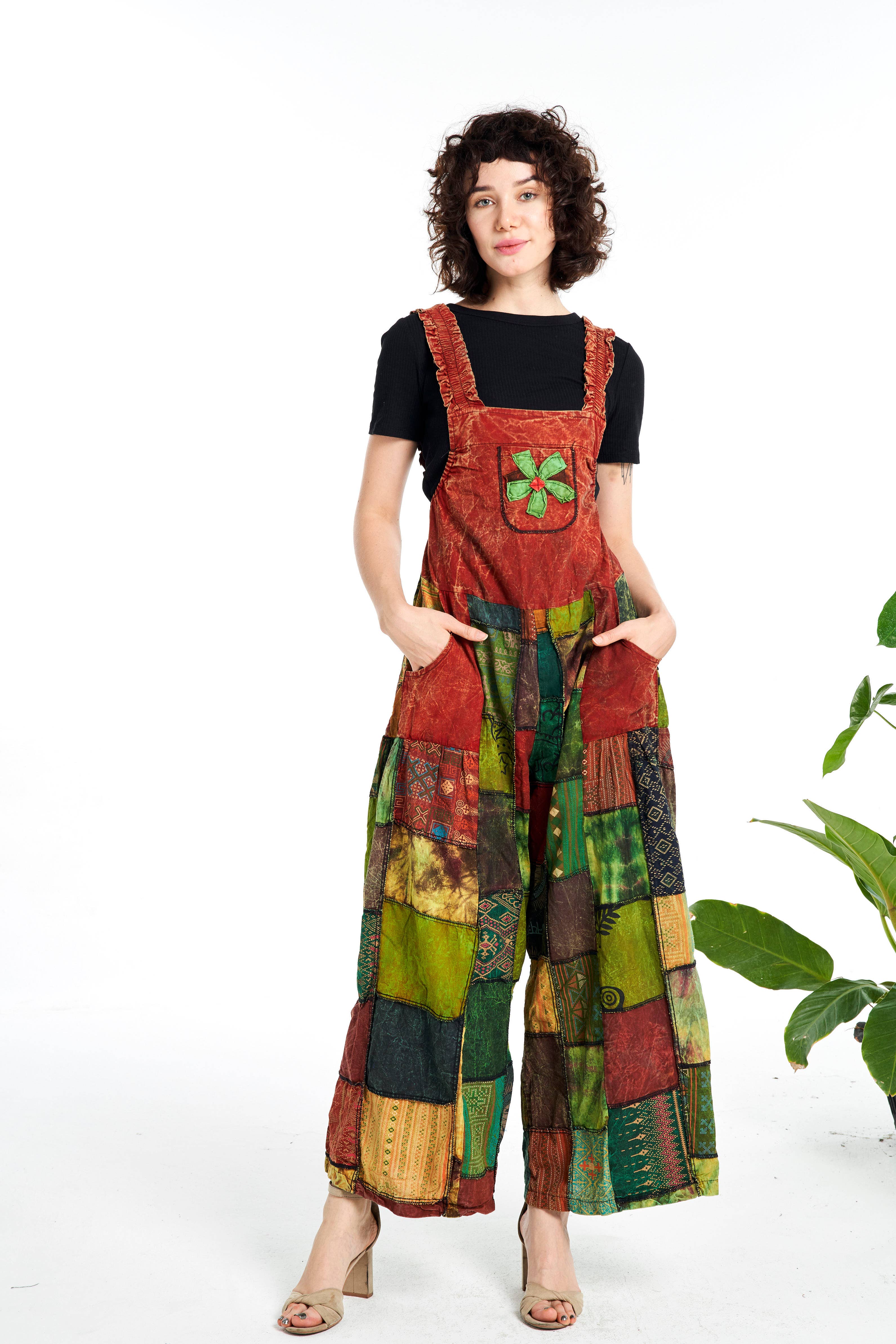Kathmandu Imports - Vente Combinaison – femme - Combinaison à jambes larges en patchwork (TH-1782)