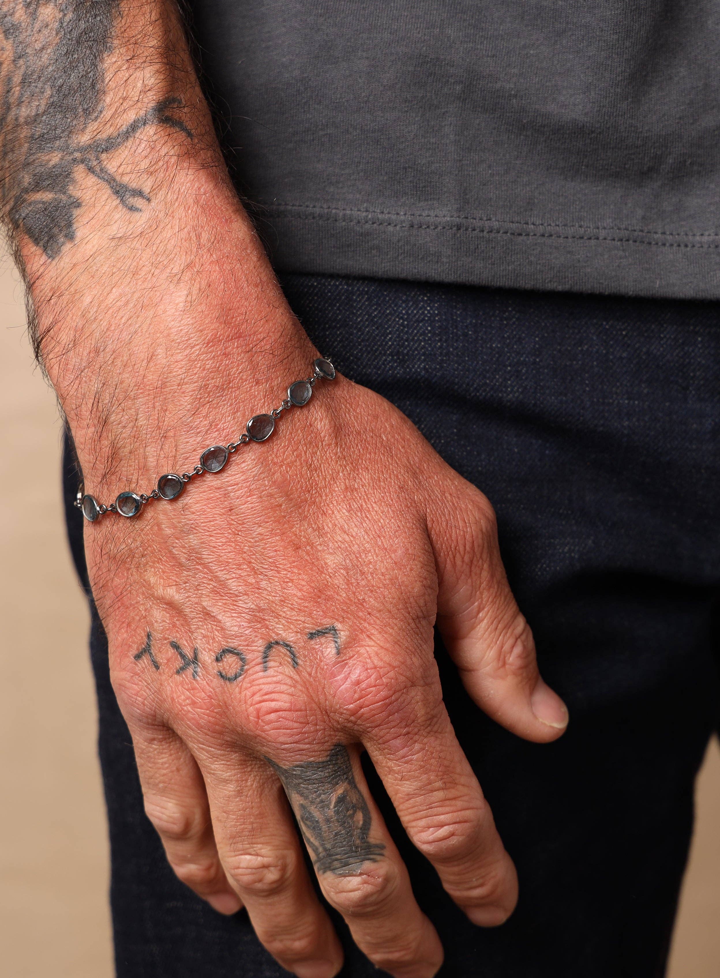 We Are All Smith - Vente Bracelets maillon et chaîne - Bracelet à maillons en topaze bleue de Londres véritable pour homme8