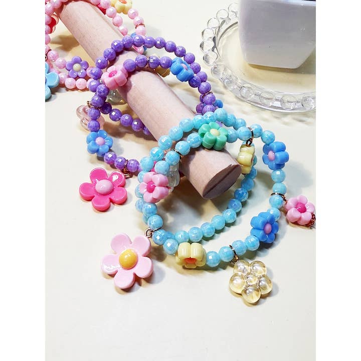 Kids Flower Mix Bead Layered Stretch Bracelet for wholesale by Funteze