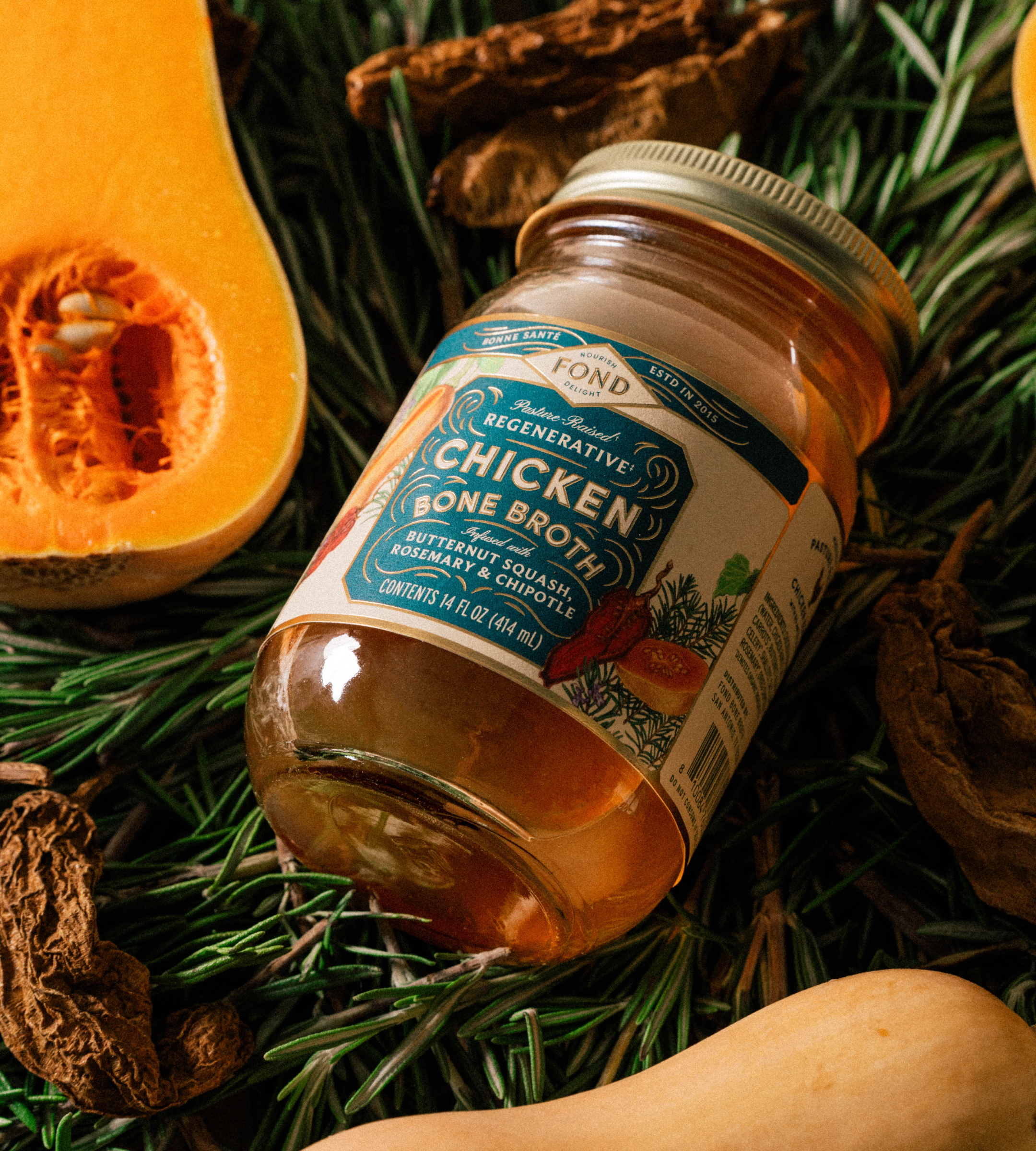 Fond Regenerative - Wholesale Broth - Butternut & Rosemary Pasture-Raised Chicken Bone Broth 14oz4