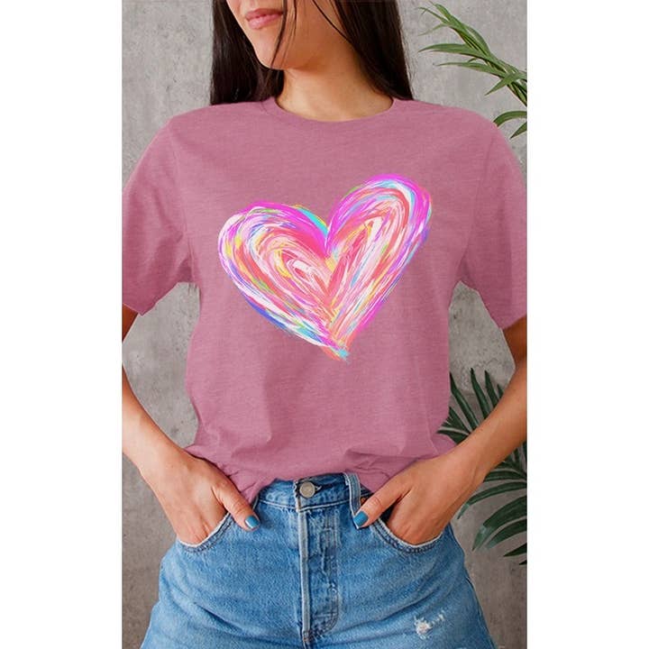 Painted Iridescent Heart Graphic Tee for wholesale by Select Apparel