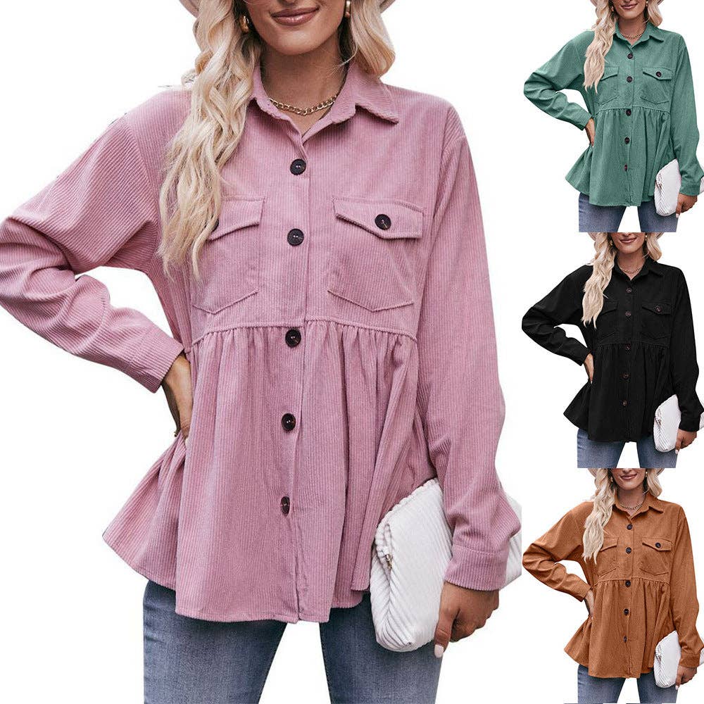 Masyal - Wholesale Button Down Shirt - Women's - Women'S Autumn And Winter  Casual Babydoll Corduroy Shirts1