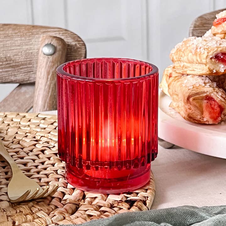 Kate Aspen - Wholesale Candle holder - Ribbed Red Glass Votive Candle Holder (Set of 6)1