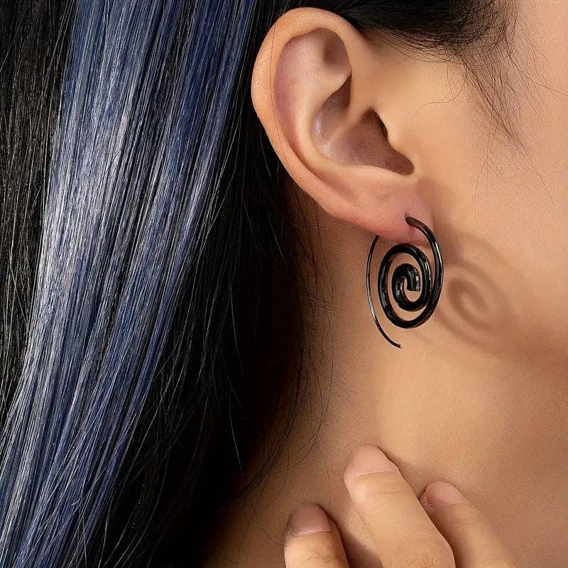 Huis Van Merken - Wholesale Hoop Earrings - Spiral Hoop Earrings – 18K Gold Plated Alloy Elegant Punk-Style Statement Jewelry for Women3