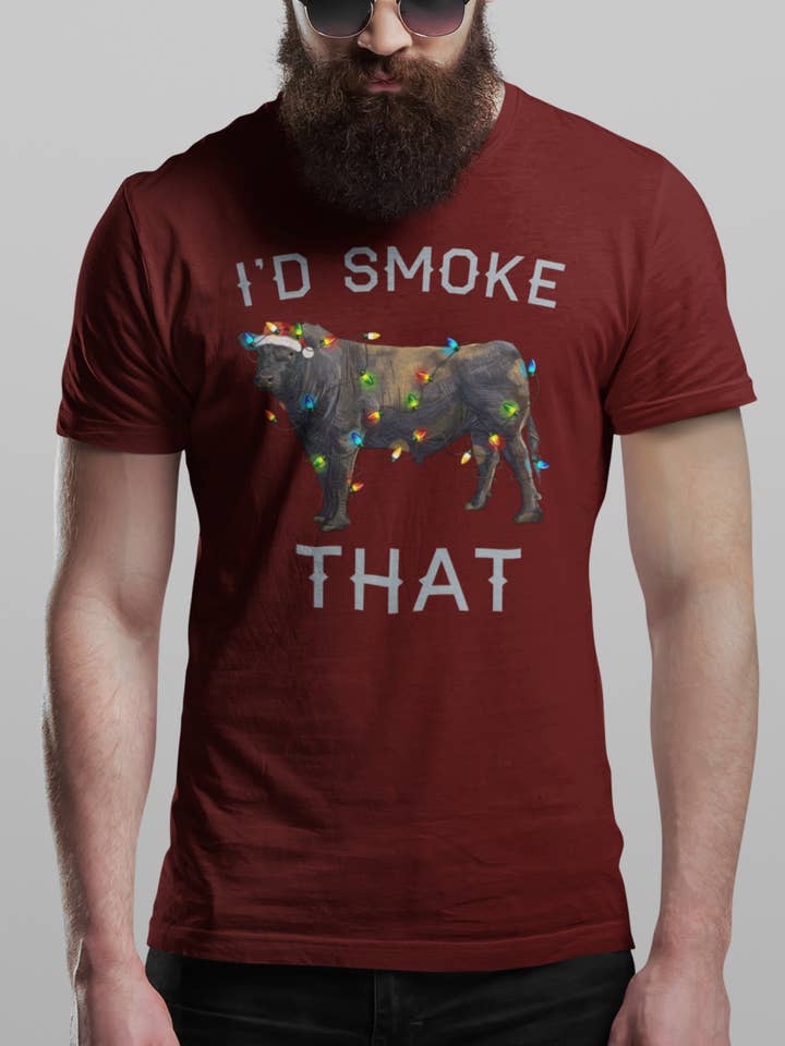 Hunt Hook Eat - Wholesale Screen Printed T-Shirt - Men's - I'd Smoke That Angus Christmas Tee 4
