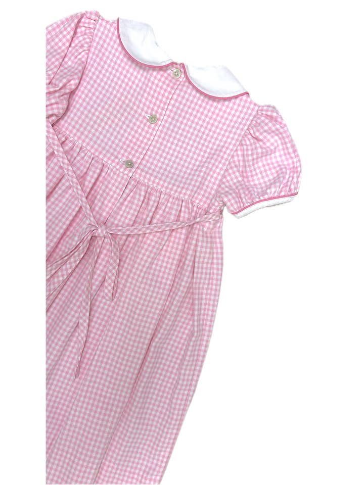 Marco and Lizzy - Wholesale Dress - Kids - Pink checks Christmas trees hand smocked girl's dress3