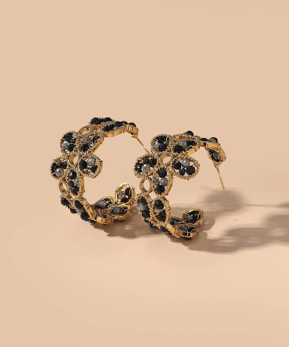 Blossom bijoux – Brincos de argola por atacado – Brincos de pino em aço inoxidável com contas de cristal 25BOA0040