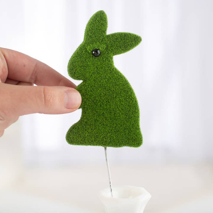 Factory Direct Craft - Wholesale Ornament - 12" Green Flocked Spring Easter Bunny Stem