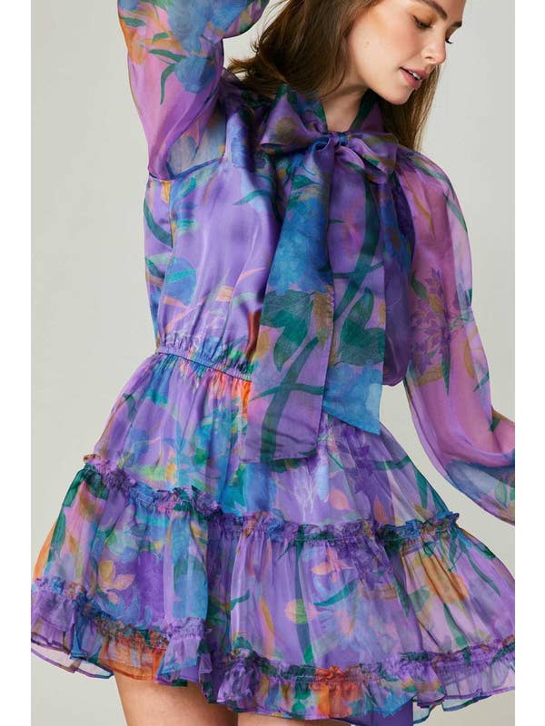 Floral Organza Ribbon Tie Tiered Mini Dress for wholesale on Faire
