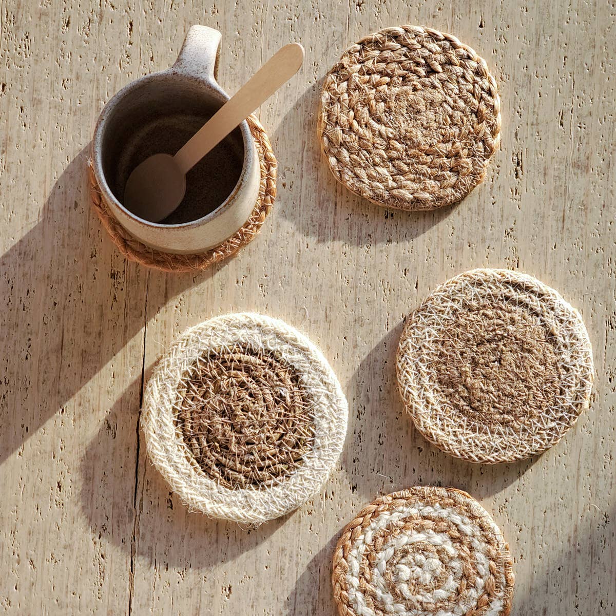 KORISSA - Wholesale Coasters - Handwoven Natural Drink Coaster • Gift Set with Green pouch2