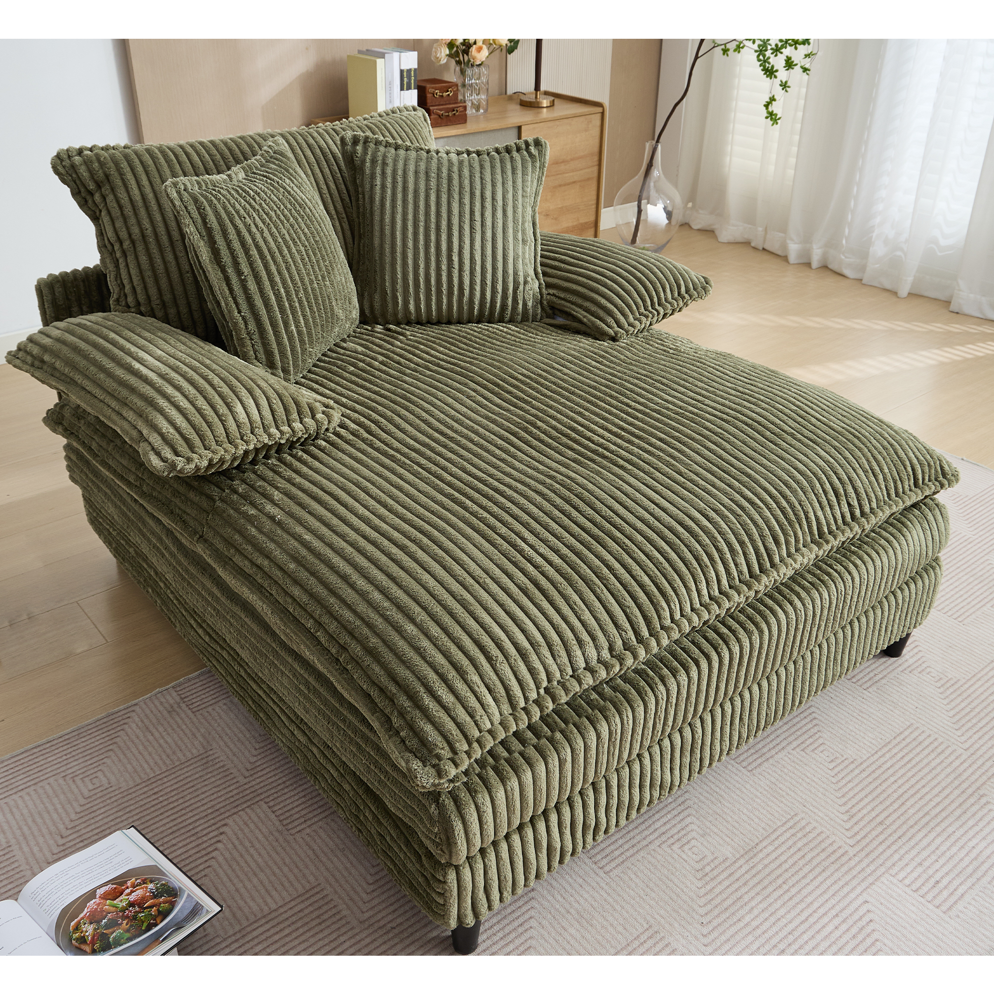 39F Inc. - Wholesale Sofa - NEW 54.75" Green Corduroy Chaise Lounge - 4 Gears, 2 Pillows9