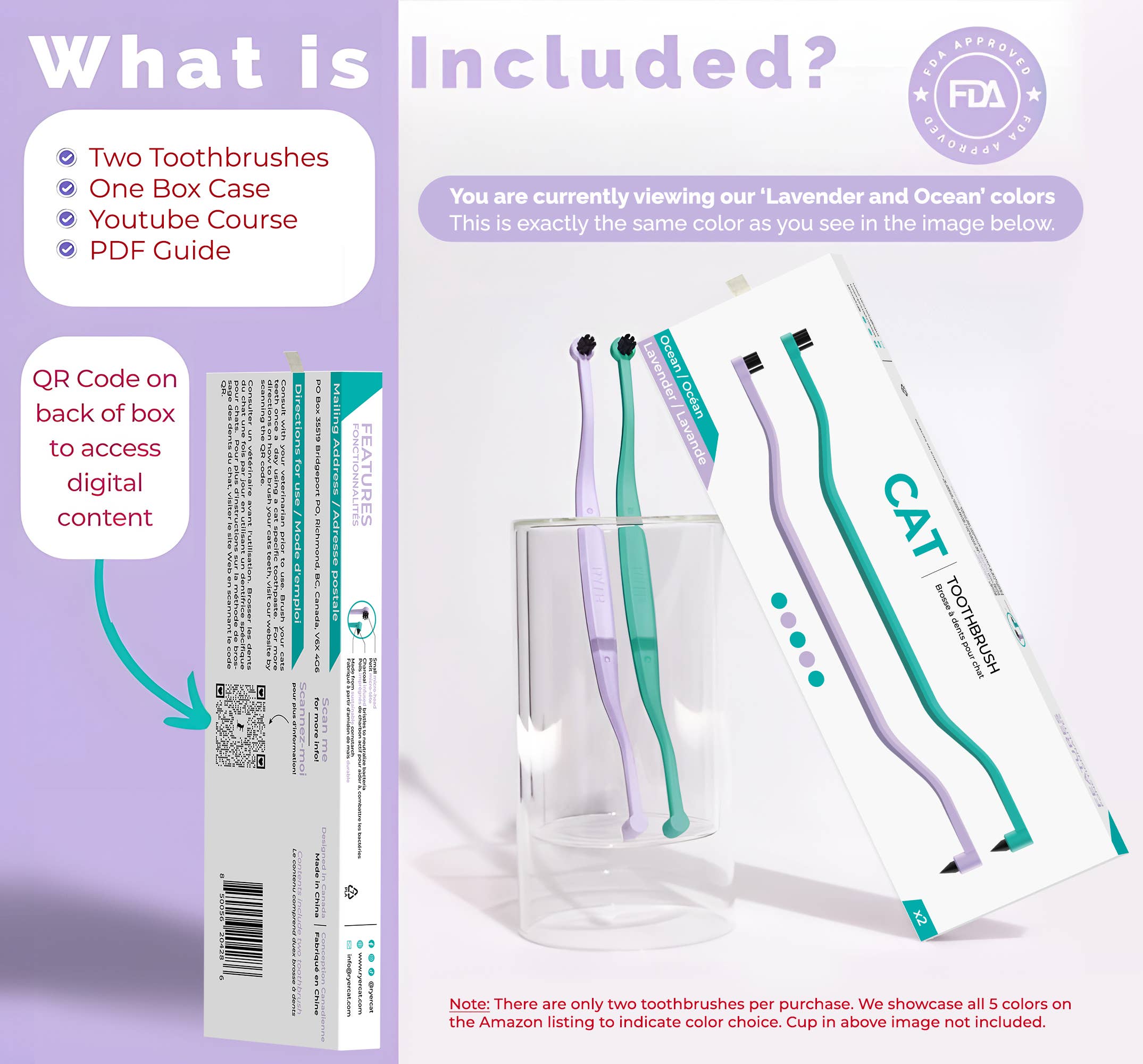 RYERCAT - Wholesale Pet Brush - Cat/Dog - Pack of 2 Cat Toothbrush Micro Head & Dual Sided10