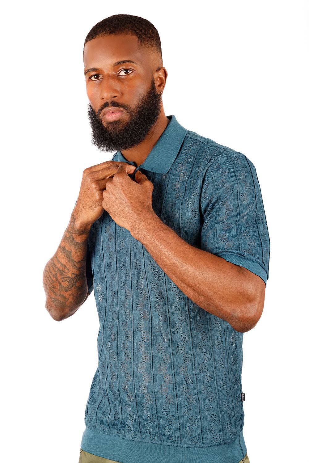 BARABAS - Venta al por mayor Polo - Hombre - Camisas tipo polo de manga corta con diseño floral de crochet para hombre 3P186