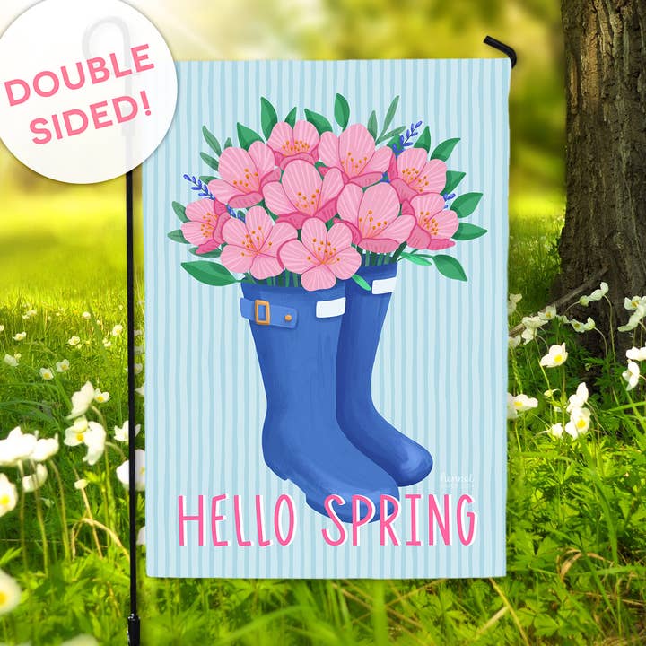Drapeau de jardin - Bottes de pluie printanières pour la vente par Hennel Paper Co.
