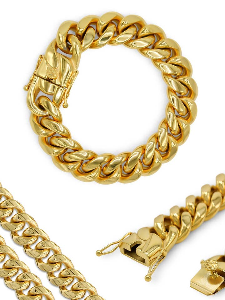 Cuban Link Chain Curb 18K Gold Plated Bracelet 8.5" Stainles for wholesale by Sun Imperial