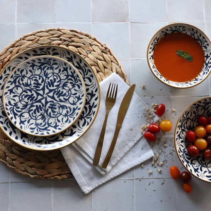 Novastyl - Wholesale Dinner Plate - HÉRACLÉE 27cm dinner plate in stoneware with blue decor