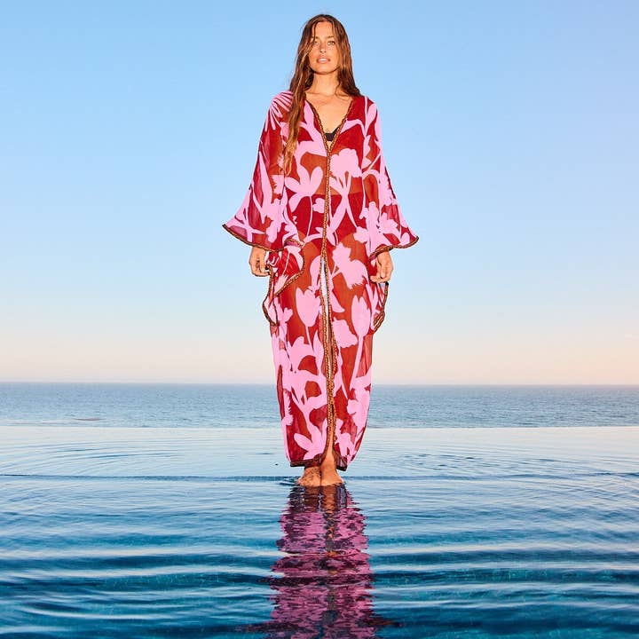 Jaya Kaftan - Red Wine Pink Delight for wholesale by Eywasouls Malibu
