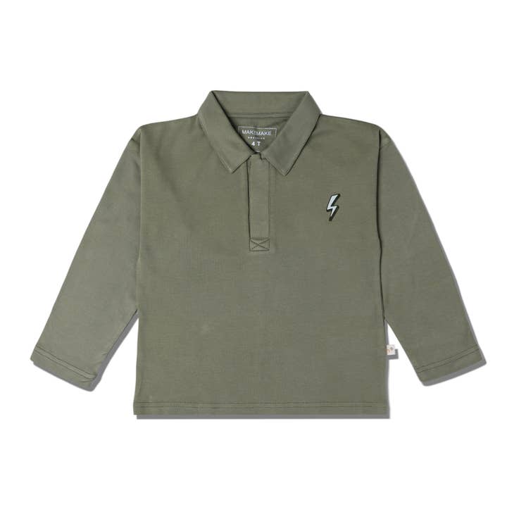 Organic Long Sleeve Polo - Olive for wholesale by Makemake Organics