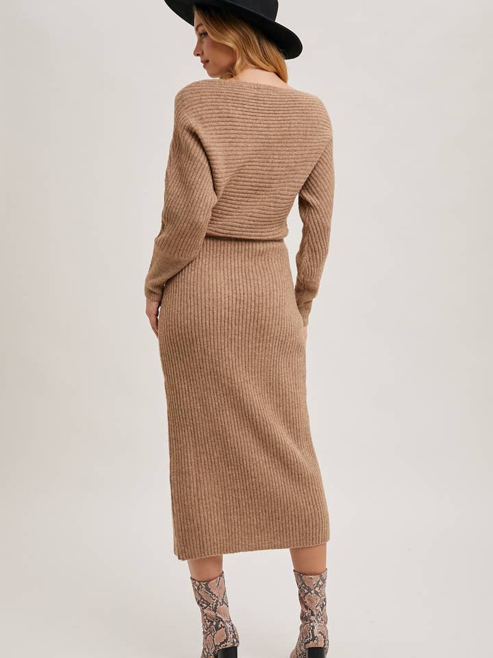 Bluivy - Wholesale Dress - Women's - ONE SHOULDER OFF SIDE SLIT MIDI KNIT SWEATER DRESS12