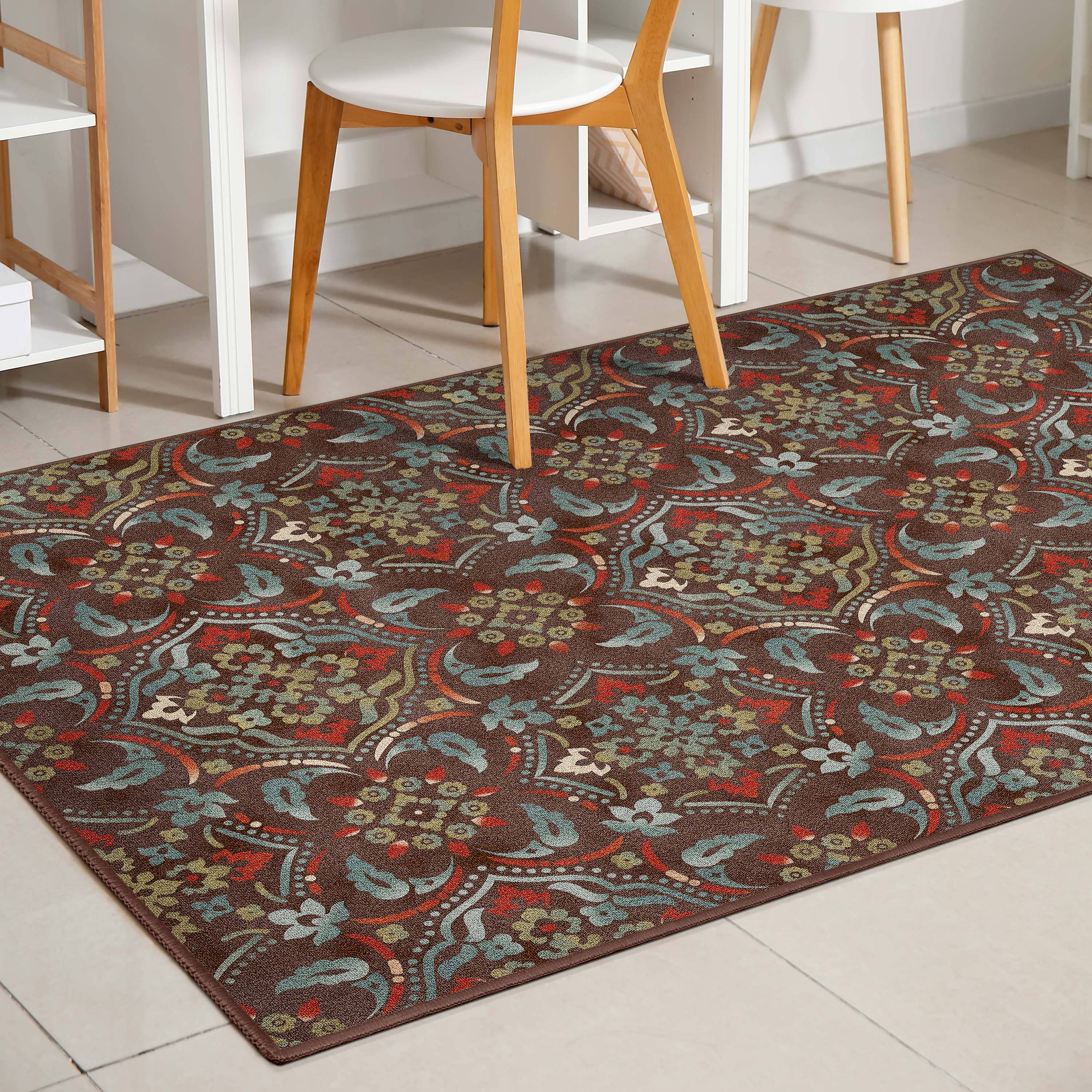 Well Woven - Wholesale Area Rug - Florence Brown/Grey Floral Flat-Weave Cotton Backing Rug1