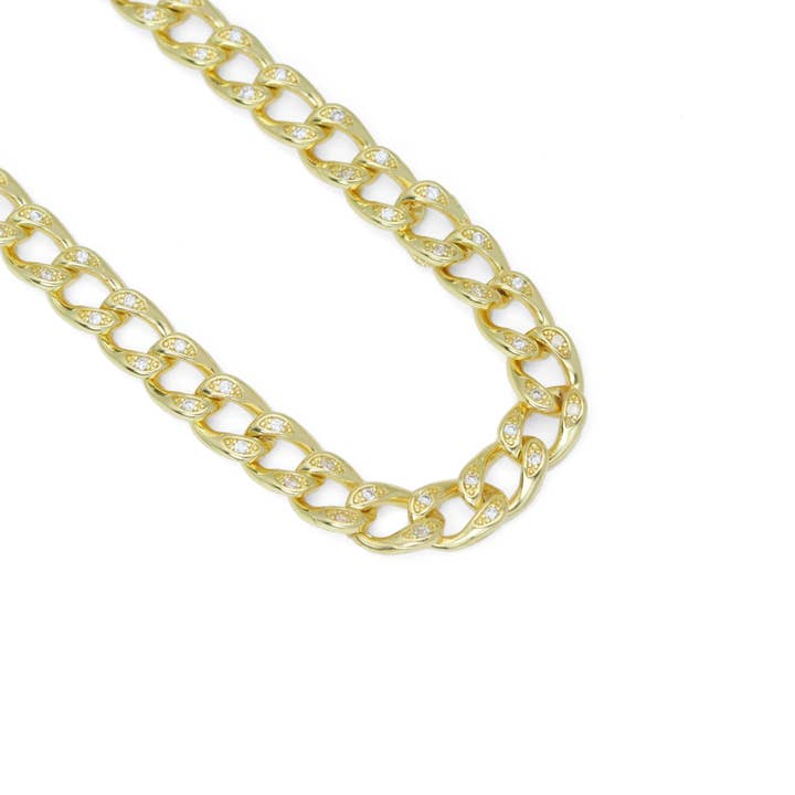 BestBeads&Beyond - Vendita all'ingrosso Collane a catena e maglie - Bracciale a catena cubana in argento e oro con zirconia cubana, Sku #A3752