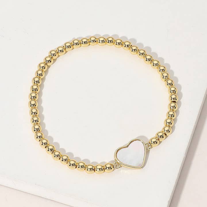 Sensibling Corp. - Venta al por mayor Pulseras de abalorios/colgantes - Pulsera elástica de cuentas con bola de acero inoxidable y corazón de nácar.