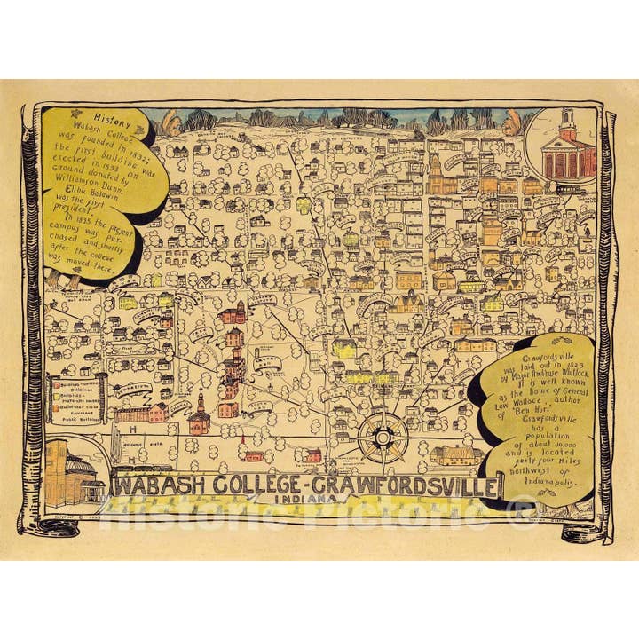 Carte historique - Wabash College - Crawfordsville Indiana 1928 pour la vente par Historic Pictoric