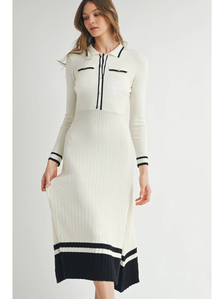 off white black Long sleeve Sweater Midi Dress LWD1717 for wholesale on Faire