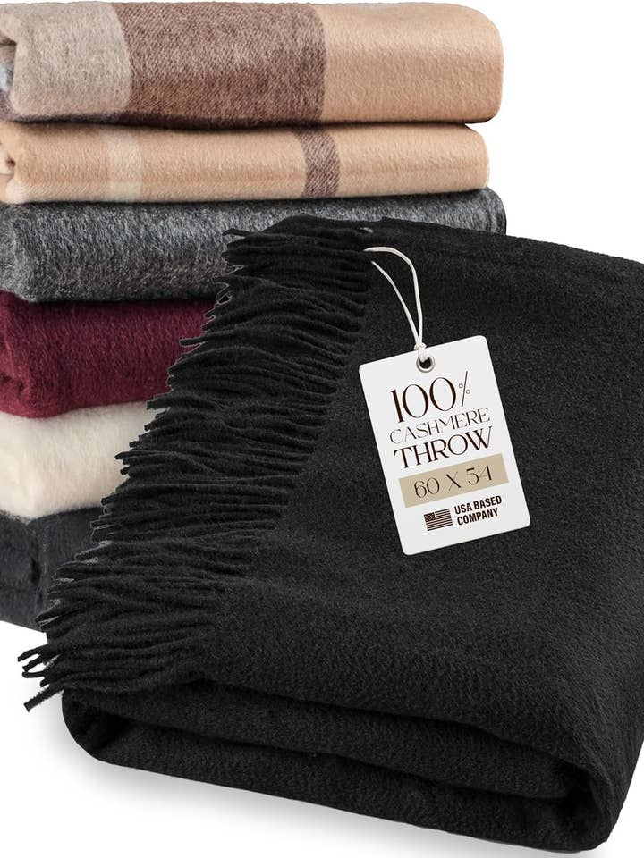 Velanio 100% kashmirplaid sort 60x54 for engroshandel hos Velanio Cashmere