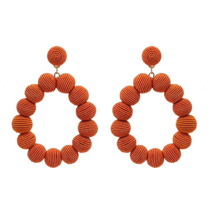 Narratives The Line - Wholesale Dangle Earrings - Cotton Woven Ball Oval Earrings - Reds