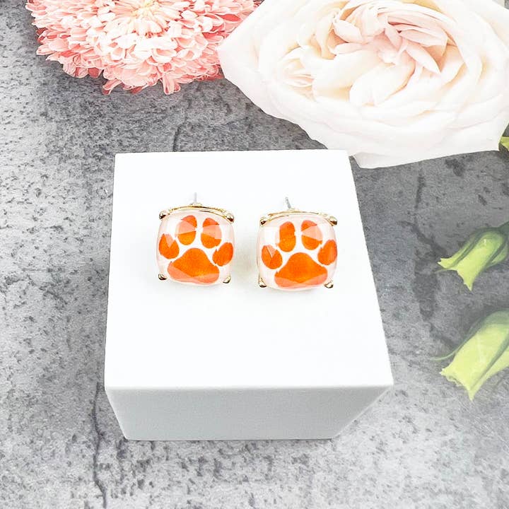 JHP Collection - Wholesale Stud/Post Earrings - DOG PAW PRINT CUSHION CUT EPOXY STUD EARRING31
