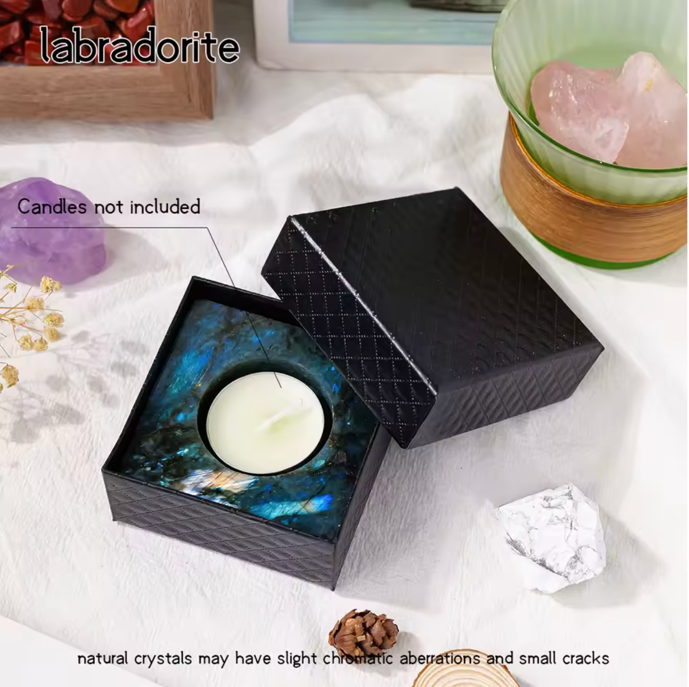 Crystolver (We Cover All Import Fees) - Wholesale Candle Holder - Square Crystal Raw Stone Candle Holder1