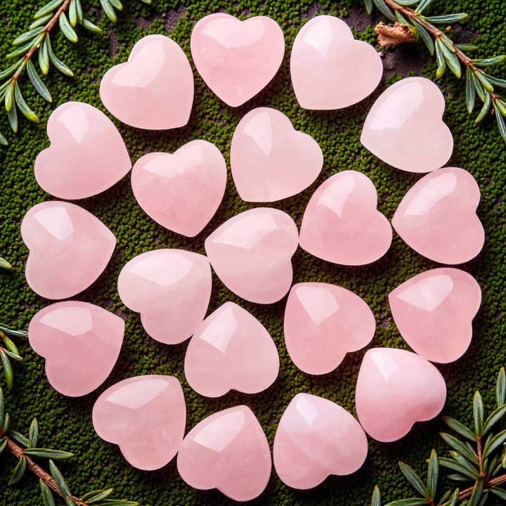 💕 Rose Quartz Crystal 1" Heart Stones 💖✨ for wholesale by Wax Apothecary