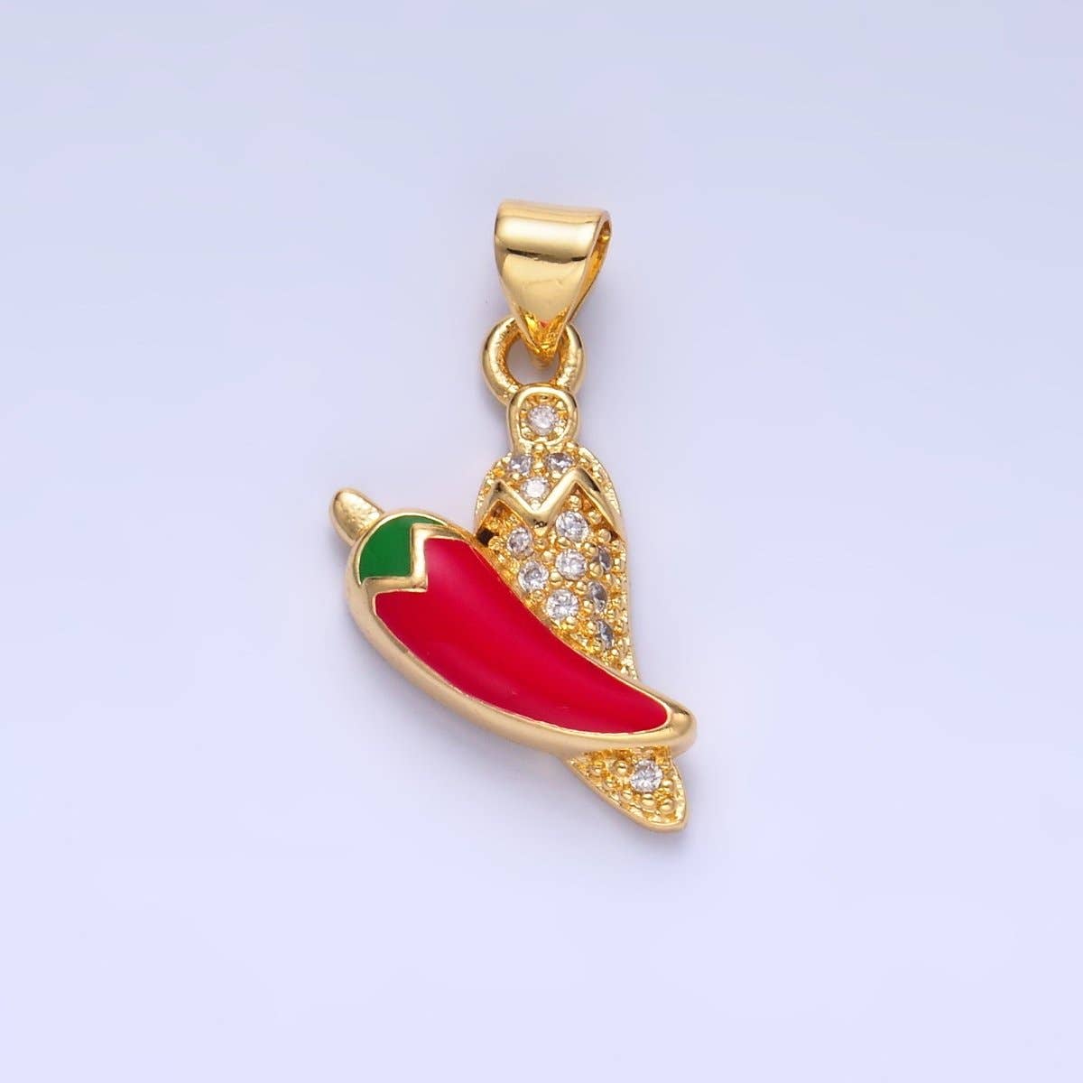 Aim Eternal - Wholesale Individual Charm/Pendant - 24K Gold Filled Red Enamel Micro Paved CZ Chili Pepper Pendant | AA11530