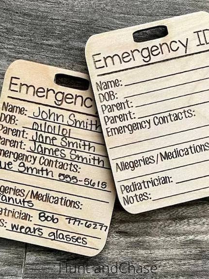 Étiquette d'identification d'urgence pour enfant pour la vente par Endless Embers