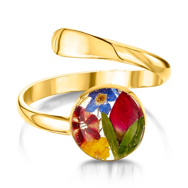 Verguld Zilveren Ring (Adj) - Gemengde Bloemen - Rond voor wholesale door Shrieking Violet