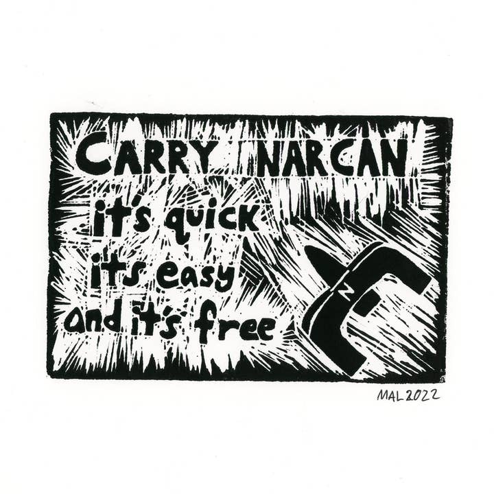 Carry Narcan Lino Print for wholesale by The Spooky Haus