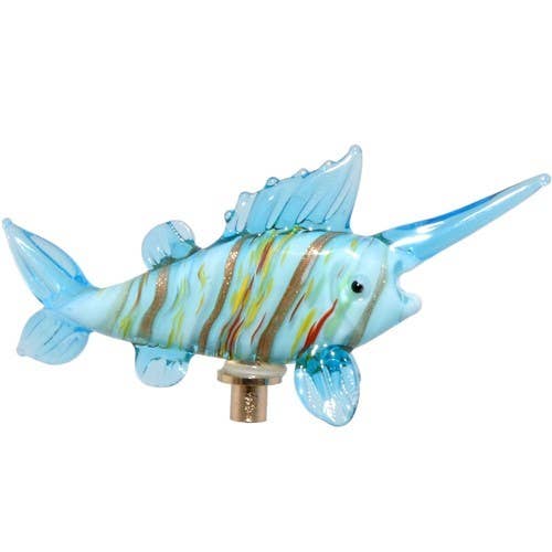 Zaer Ltd. International - Wholesale Garden/Lawn Stake - Glass Swordfish on Gold Plated Iron Pot Stick - 6 Asst Color2