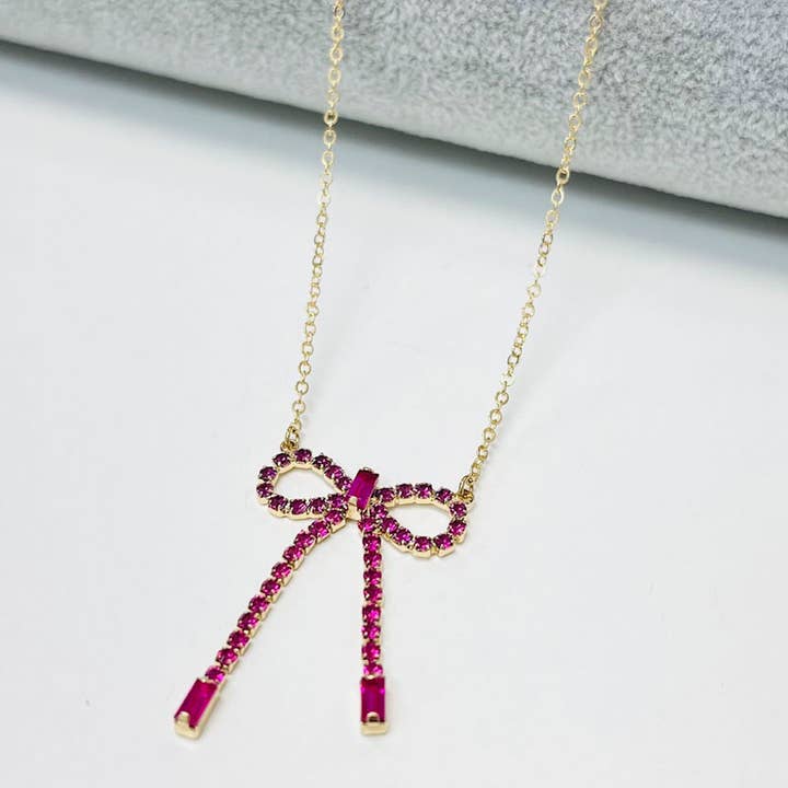 RHINESTONE RIBBON PENDANT NECKLACE, CN 4802 for wholesale by JOIA ACCESSORIES