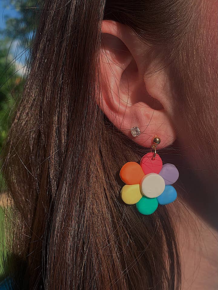 Pastel Boho Flower Dangles for wholesale by Polymearrings Jewelry Co.