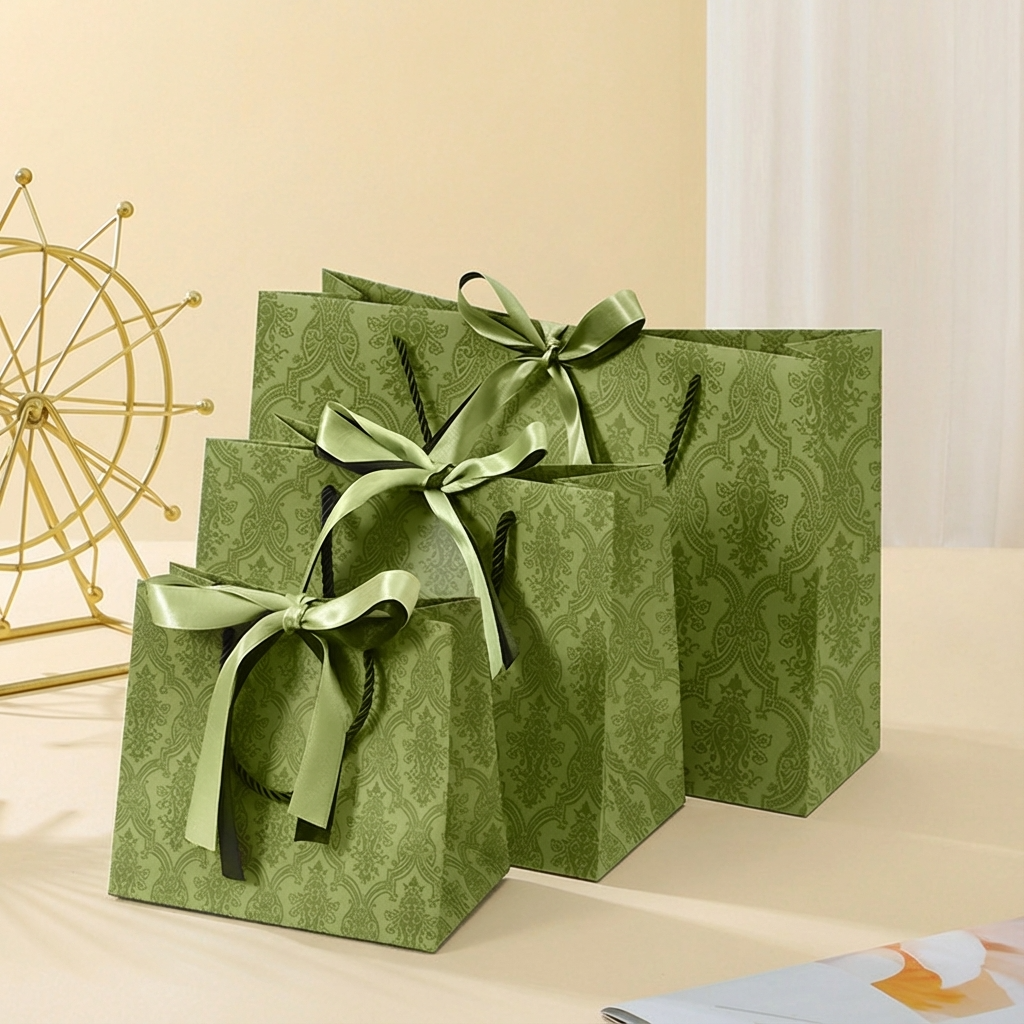 ByHome - Wholesale Gift Bag - Vintage Pattern Black Green Bow Tie Paper Gift Bag w/ tissue4