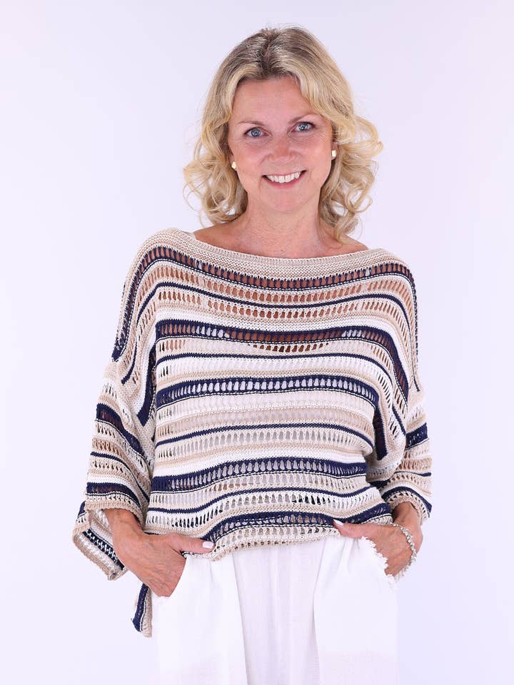 Cadenza Italy Ltd - Wholesale Knit Top - Women's - Cotton Blend Sienna Stripey Top15