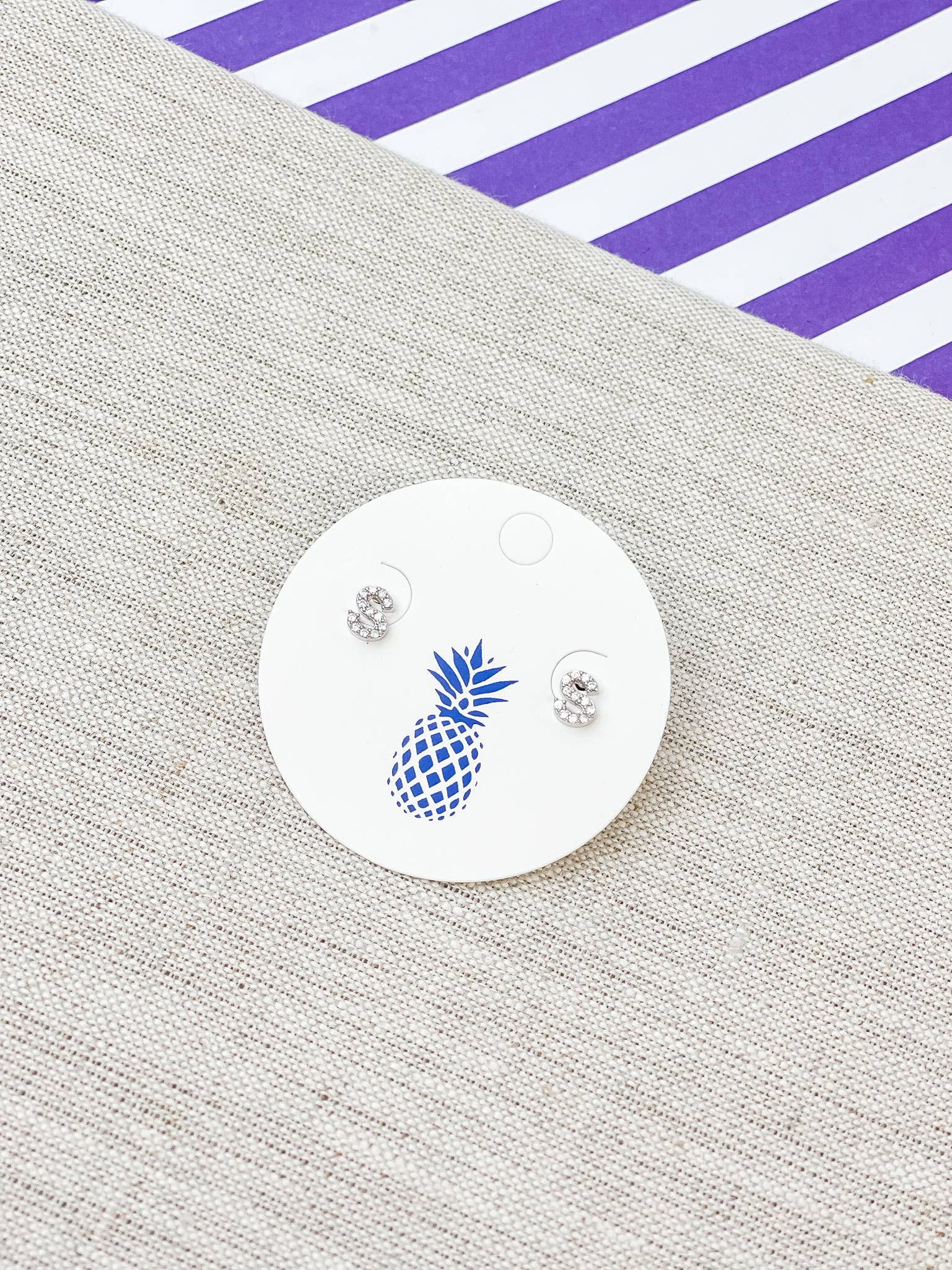 Prep Obsessed Wholesale - Wholesale Stud/Post Earrings - Cubic Zirconia Initial Stud Earrings- White Gold16