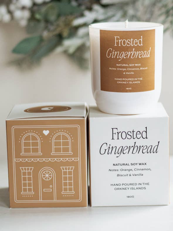 Frosted Gingerbread Hand poured Christmas Festive Candle Jar for wholesale by Moonshine Candle Co.
