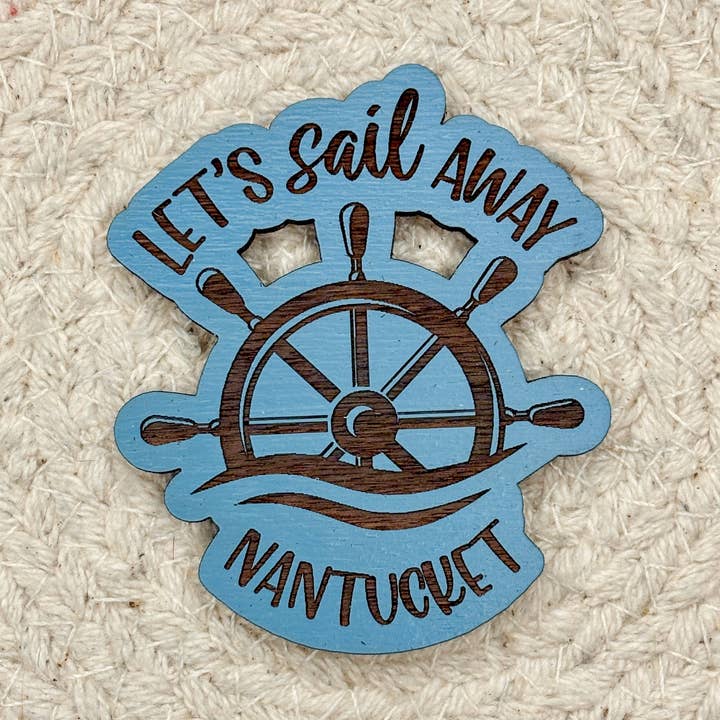 Let's Sail Away Nautical Wooden Magnet for wholesale by The Cottonseed Marketplace