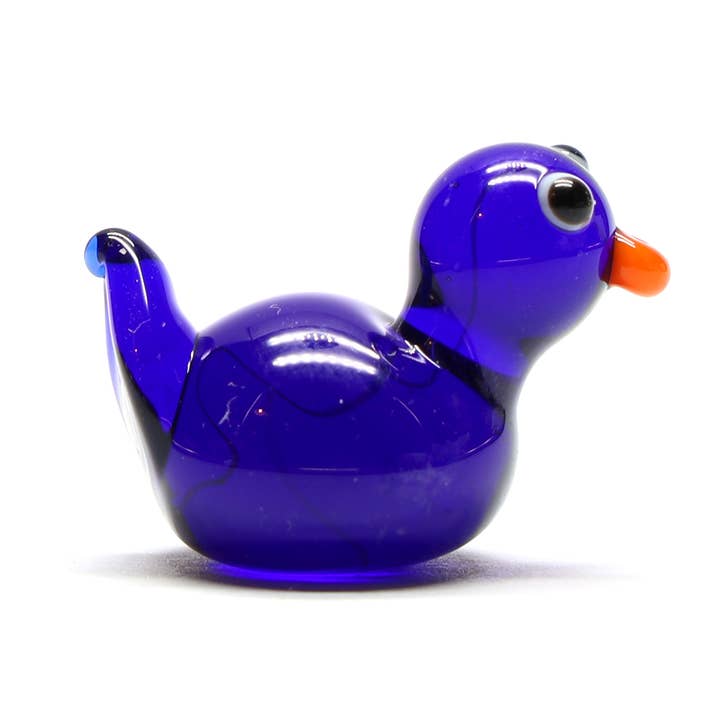Dark Blue Transparent Glass Duck Miniature Ornament for wholesale by Joy McMillan Glass