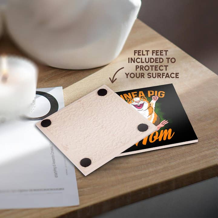 3dRose - Vente Sous-verre - 3dRose, Cochon d'Inde Porcelet Maman avec Fond Vert Maman Mère, Dessous de Verre3